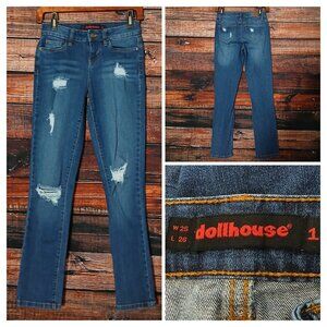 Dollhouse Jeans Size 1 Mid Rise Distressed Slim Straight Blue Denim Stretch